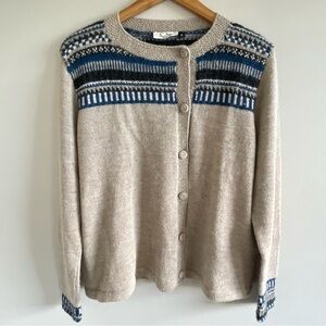 Chiri Women's 100% Baby Alpaca Beige and Blue Patterned Sweater Size Medium